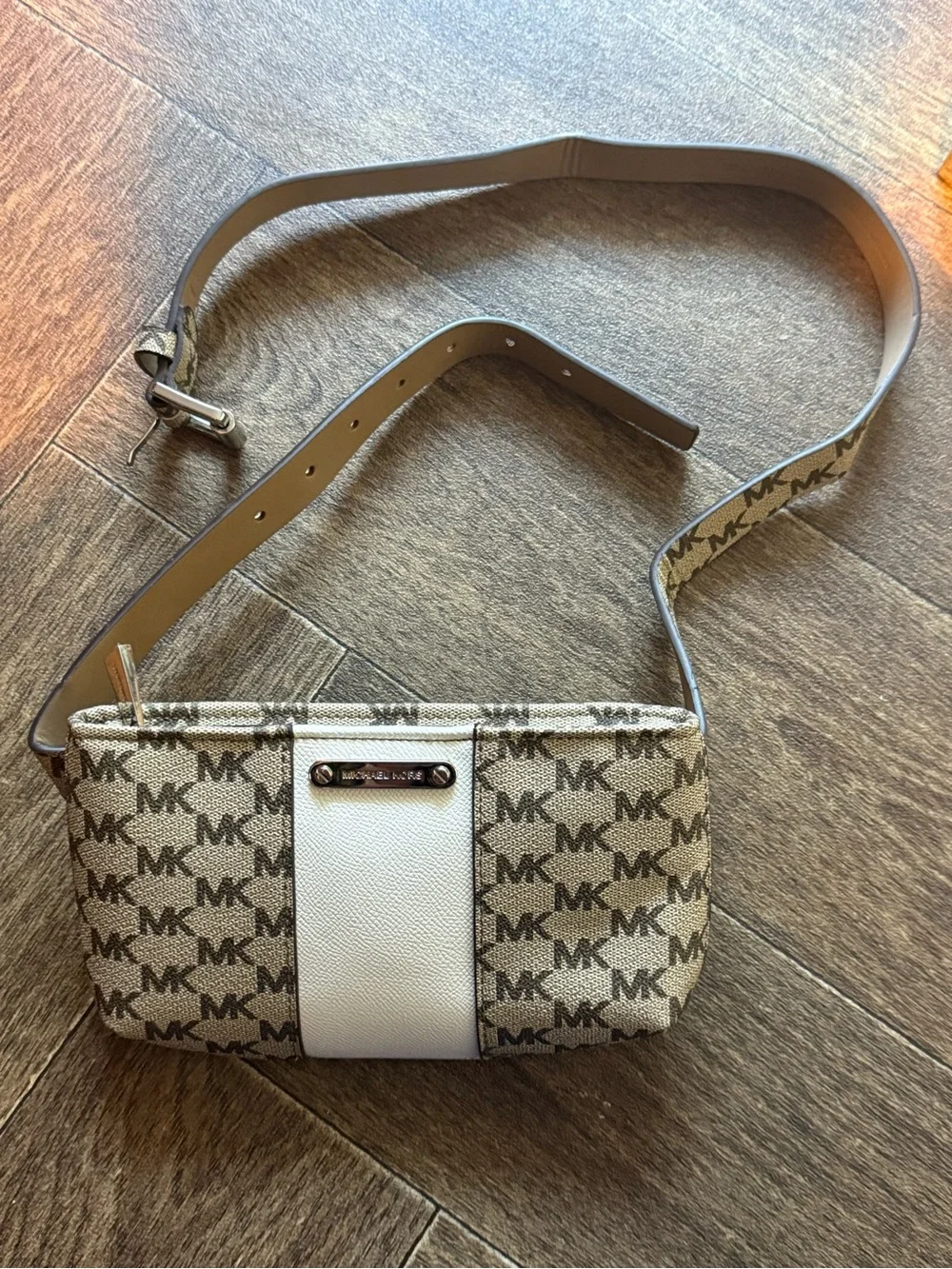 Michael Kors Beige and White Logo belt bag